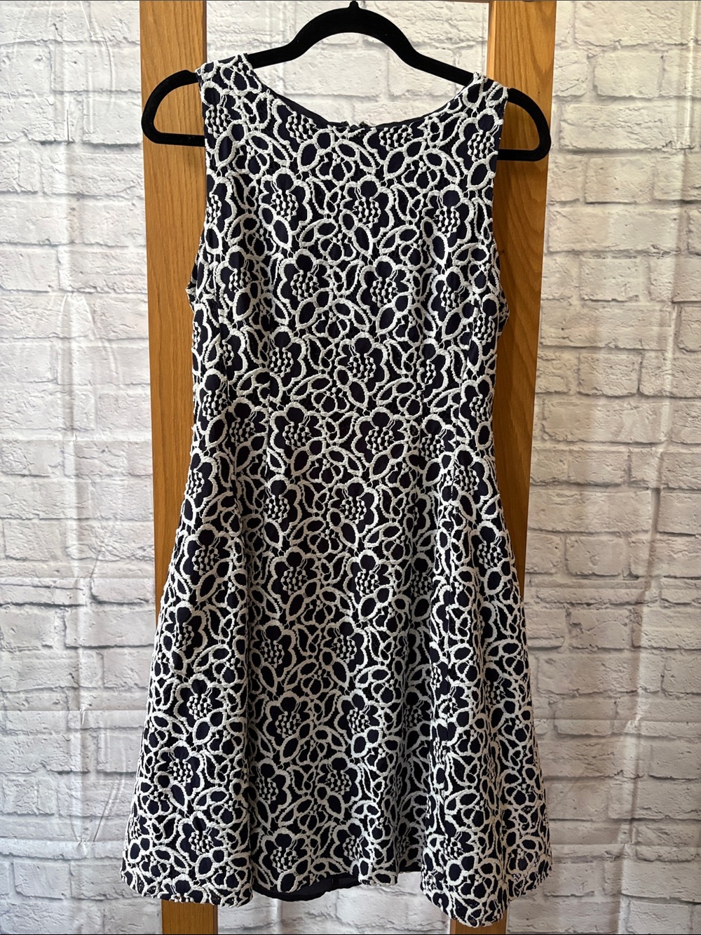 eva mendes for New York & Company Navy Dress with White Lace Overlay 8/Medium